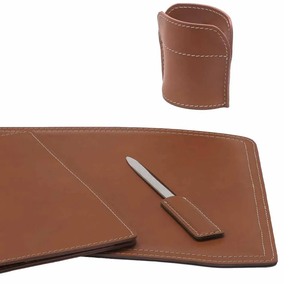 Accesorii Birou cu piele regenerată din 5 piese Made in Italy - Brando Viadurini