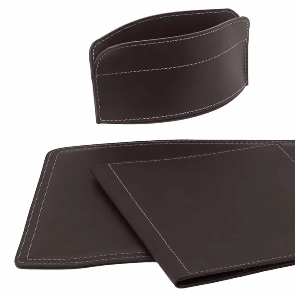 Accesorii Birou cu piele regenerată din 5 piese Made in Italy - Brando Viadurini