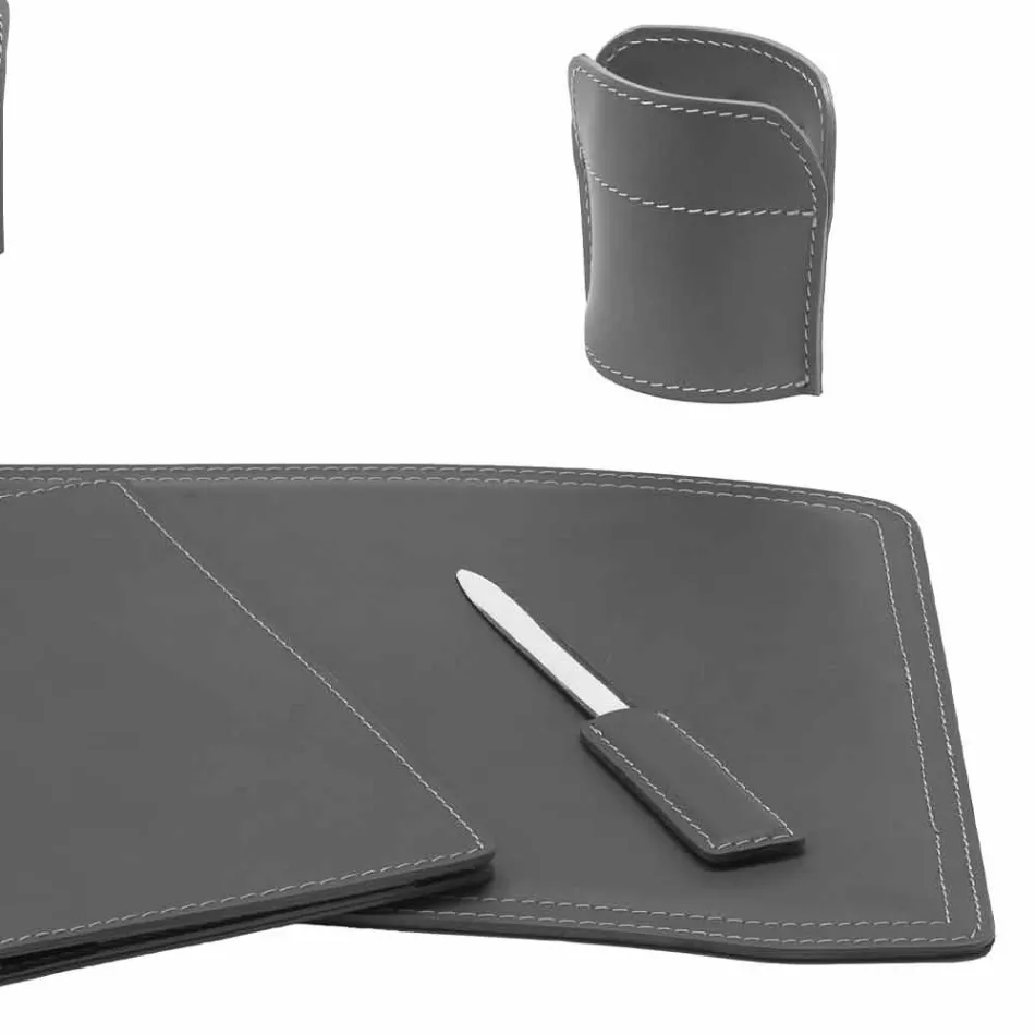 Accesorii Birou cu piele regenerată din 5 piese Made in Italy - Brando Viadurini