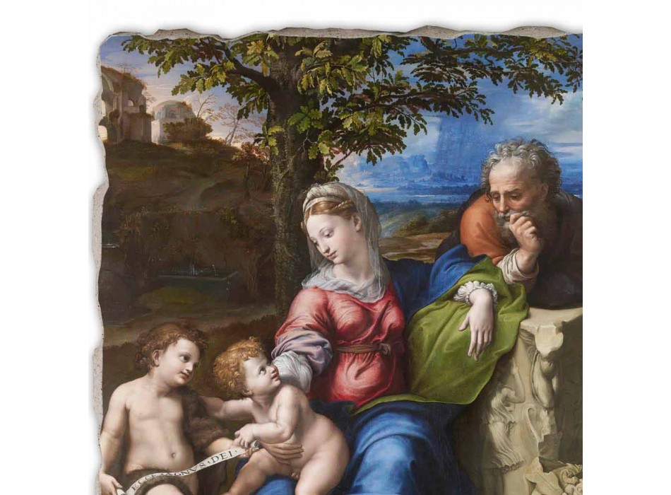 Marele Fresco R. Sanzio „Sfânta Familie sub stejar“ Viadurini