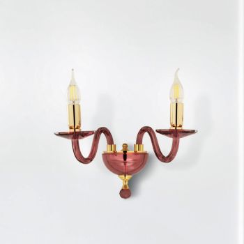 Aplică clasică de perete cu 2 lumini din sticlă italiană realizată manual și metal auriu - Oliver