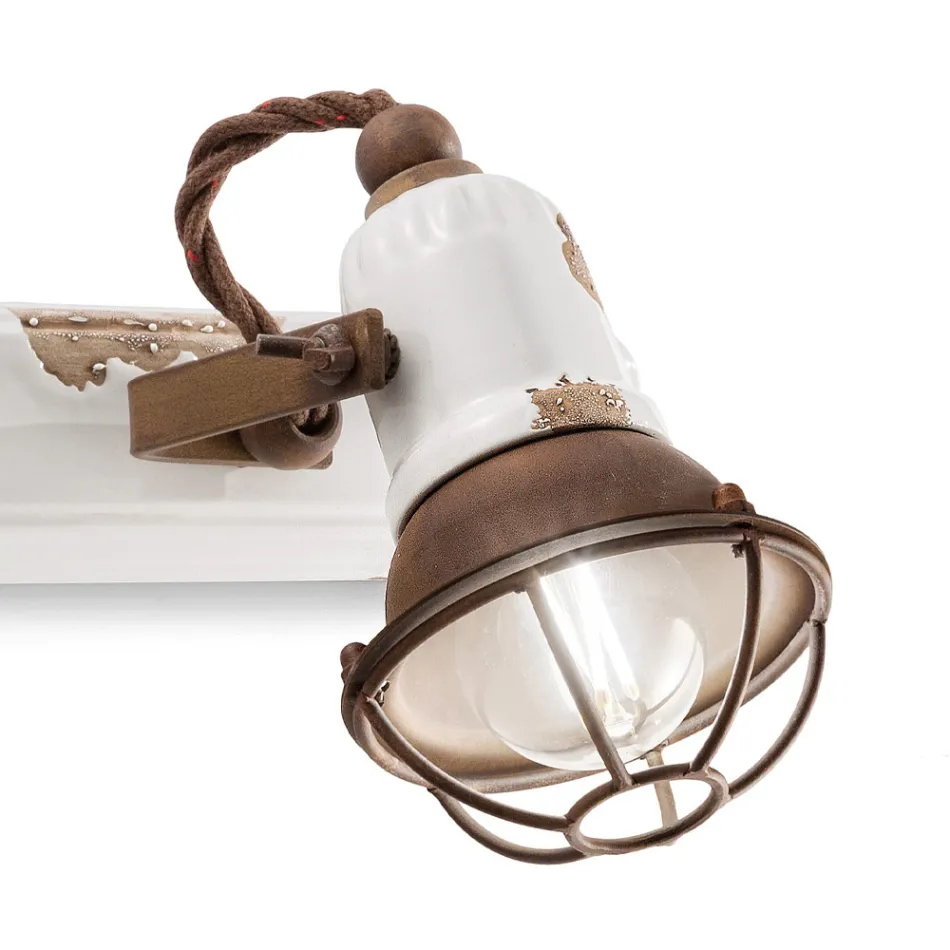 Aplica de Perete cu 2 Spoturi Industriale Artizanale din Fier si Ceramica - Loft Viadurini