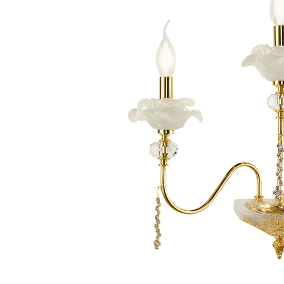 Aplică clasică de perete cu 6 lumini din sticlă, cristal și metal de lux - Flandra Viadurini