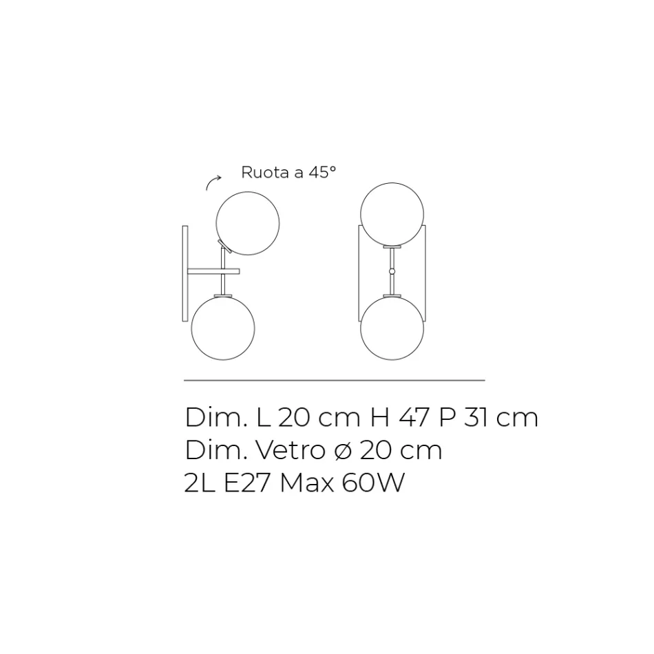 Lumira - Lampă de perete cu două lumini și placă verticală din sticlă și metal, fabricată în Italia Viadurini
