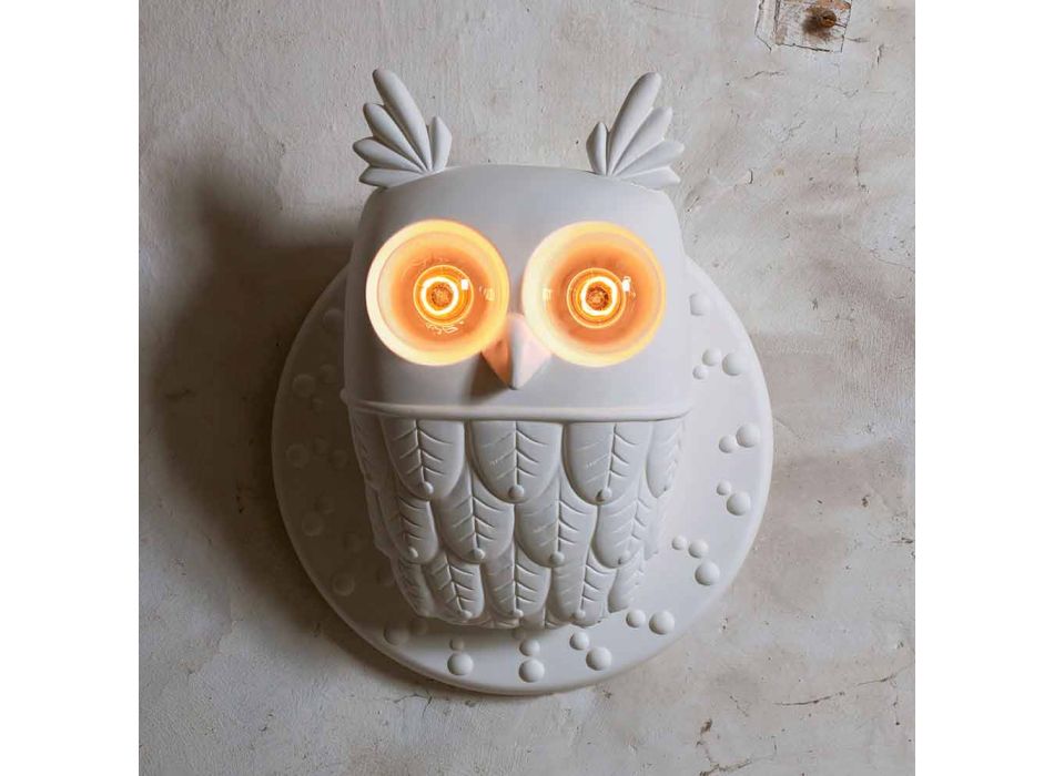 Aplica de perete 2 lumini în ceramică alb mat Design modern Owl - Owl Viadurini