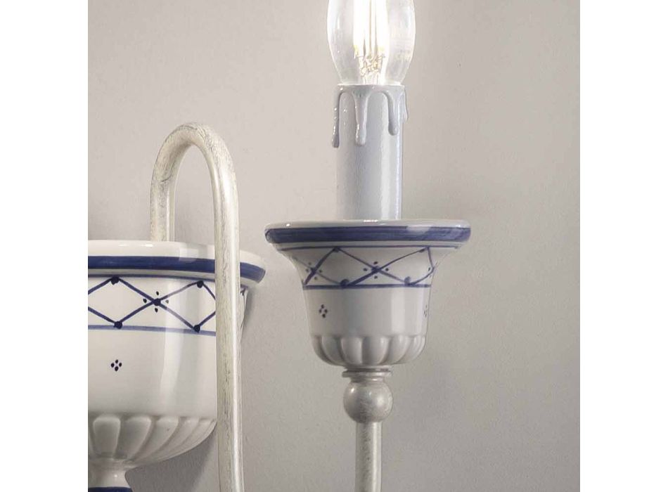 Applique cu 2 Lumini din Ceramica si Alama Pictata Manual - Sanremo Viadurini