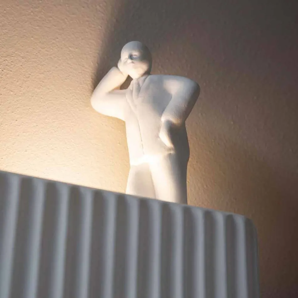 Aplica de perete cu 3 lumini Led în ceramică alb mat cu Umarell - Ometto Viadurini