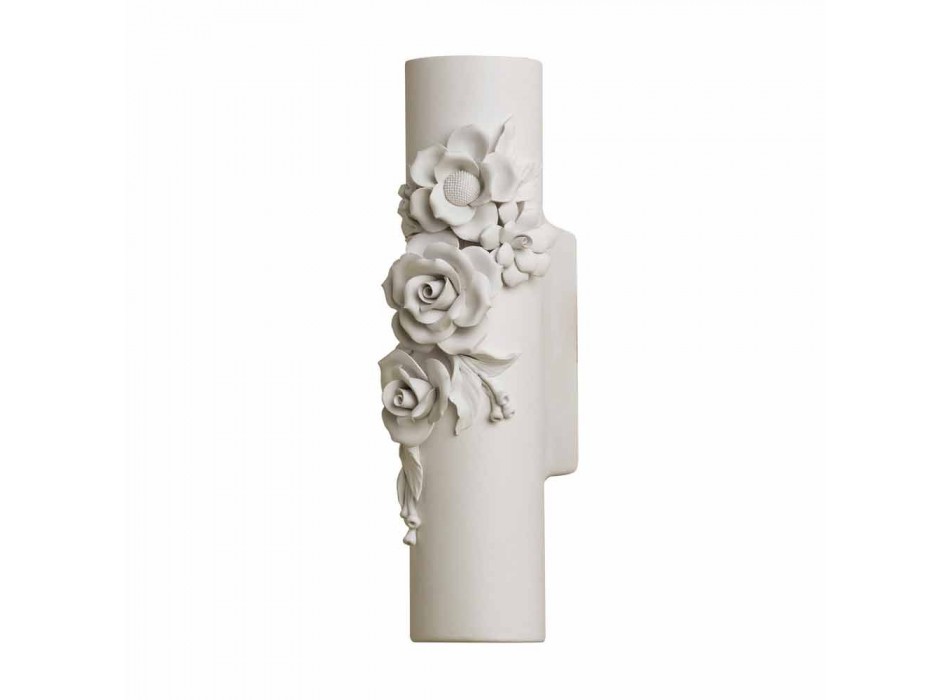 Aplica de perete din ceramică albă mată cu flori decorative - Revoluție Viadurini