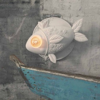 Aplica de perete în design ceramic alb mat cu pește decorat - pește