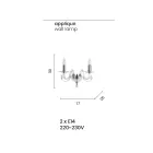 Aplică clasică de perete 2 lumini din sticlă albă realizată manual în Italia - Malaezia Viadurini