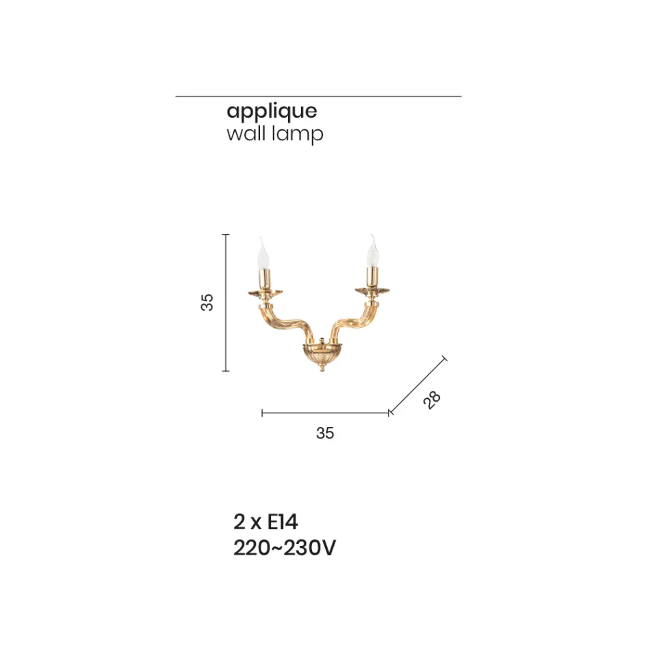 Aplica de Perete Clasica 2 Lumini din Sticla Rigaton lucrata manual si Metal - Fievole Viadurini