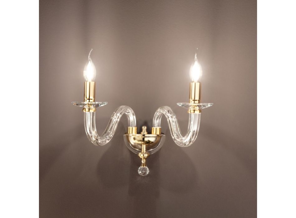 Aplică clasică 2 lumini din sticlă și metal italian realizat manual - Rapallo Viadurini