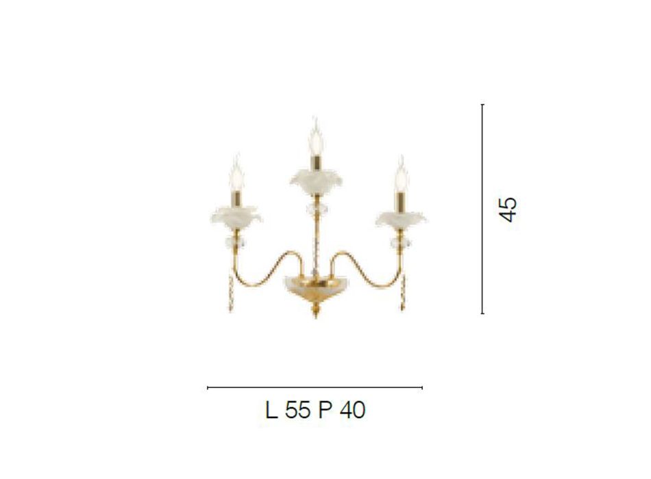 Aplică clasică cu 3 lumini din sticlă, cristal și metal de lux - Flandra Viadurini