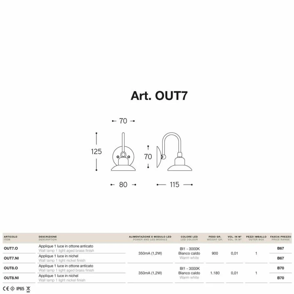 în aer liber Aplice 1 Julietei Sprint lumină mică Viadurini