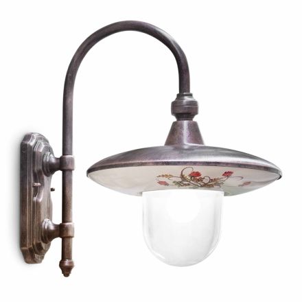 Aplica de exterior din aluminiu negru si flori pictate manual - Latina Viadurini