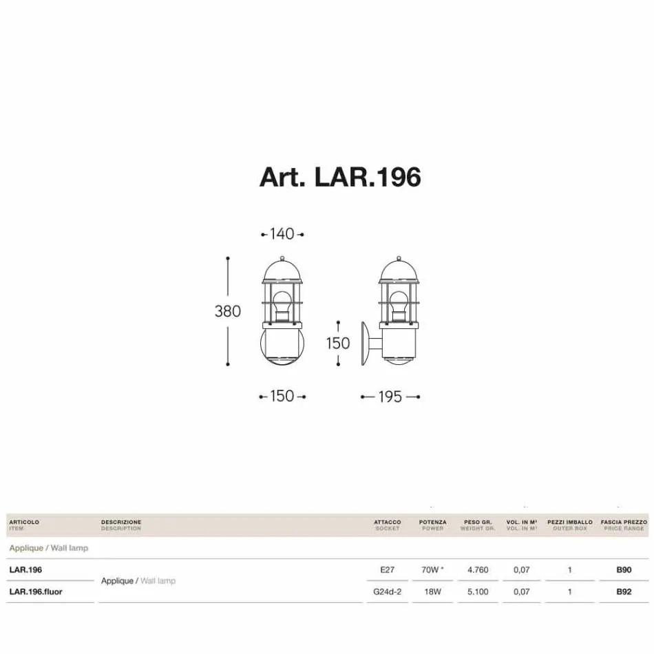 alamă de perete în aer liber și cupru Attila Viadurini