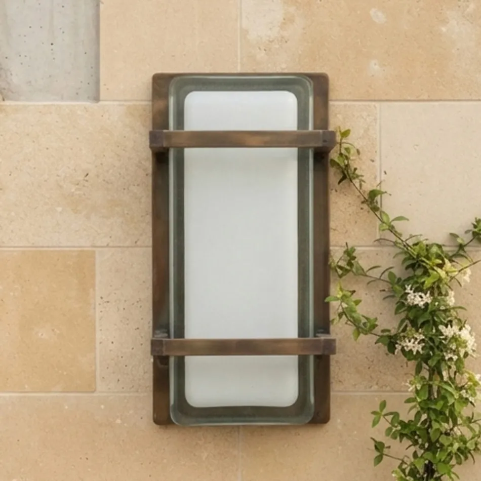 Aplică de perete pentru exterior din alamă, E27, stil geometric, fabricată în Italia - cristal Viadurini