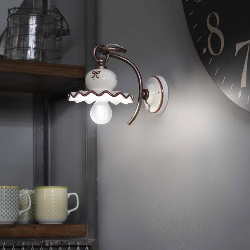 Lampa rustic de perete ceramic decorat Ferroluce rom Viadurini