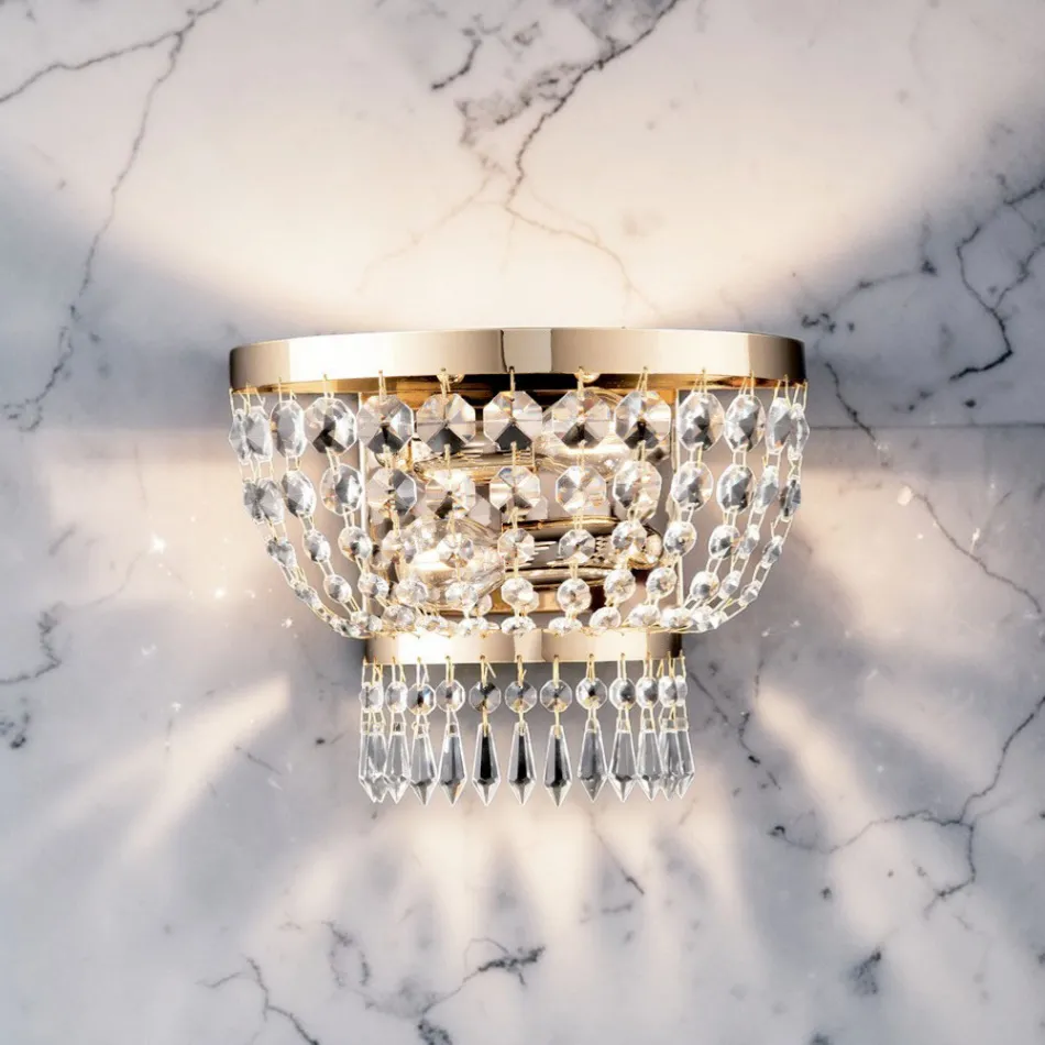 Lampă de perete din fier aurit cu pietre, fabricată în Italia - Austria Viadurini