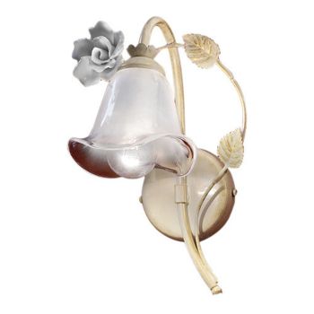 Aplic din Fier și Sticlă Sablata cu Trandafir din Ceramica Decor - Siena