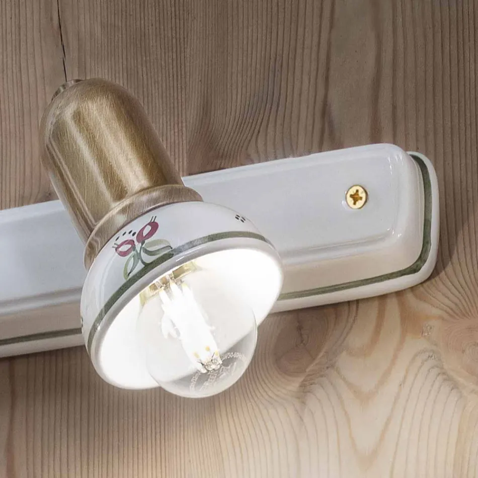 Aplică liniară cu 2 spoturi din alamă și ceramică pictată manual - Savona Viadurini