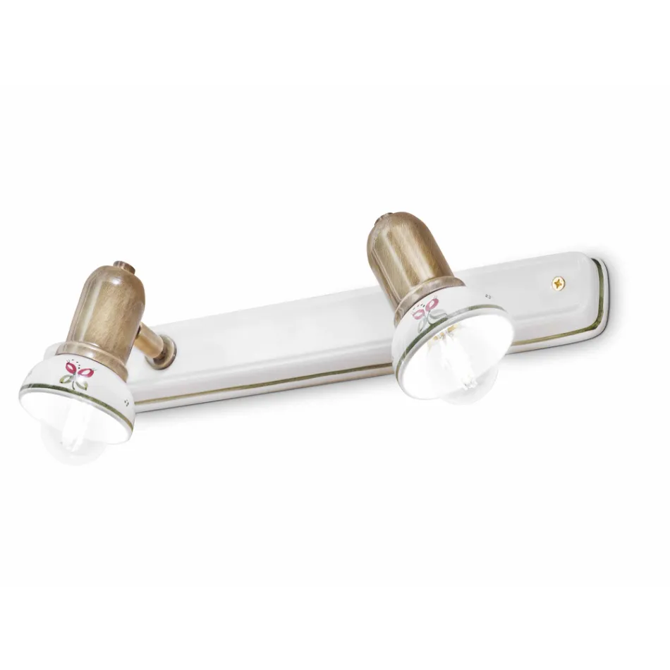 Aplică liniară cu 2 spoturi din alamă și ceramică pictată manual - Savona Viadurini