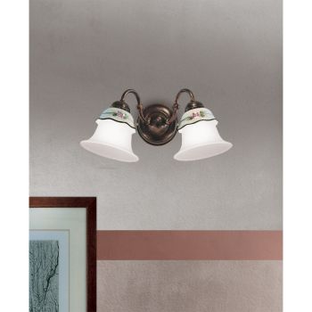 Aplică de perete vintage din fier, sticlă și ceramică Decor pictat manual - Ferrara
