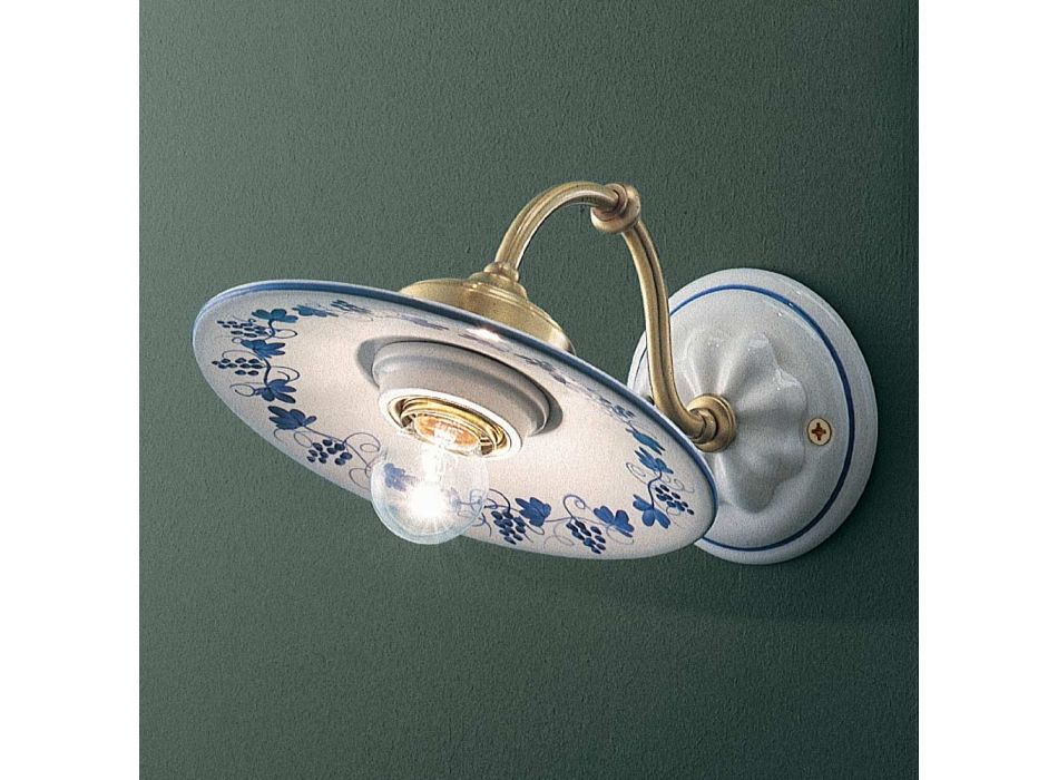 Aplic Vintage din Fier si Ceramica Decorat Design Pictat Manual - Asti Viadurini