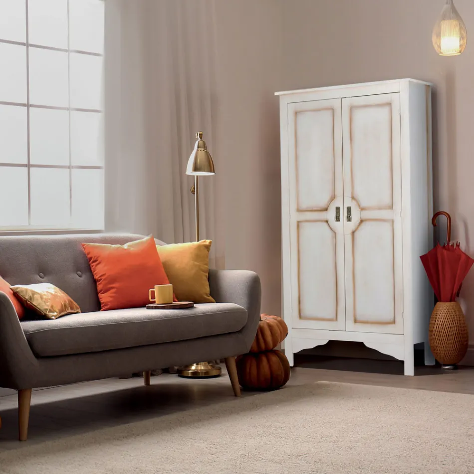 Dulap din lemn alb patinat cu 2 usi Made in Italy - Agni Viadurini