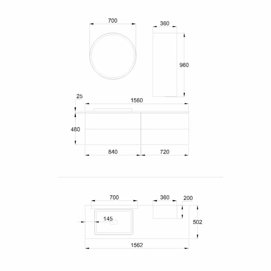 Mobilier de baie din lemn alb și nuc, cu chiuvetă, perete și oglindă - Renga Viadurini
