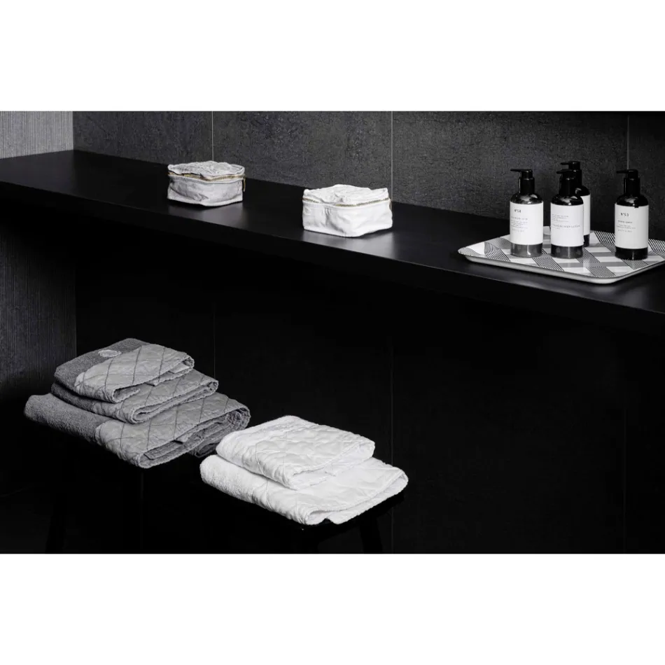 Prosop de față din bumbac alb Terry cu decor geometric - Gimmy Viadurini