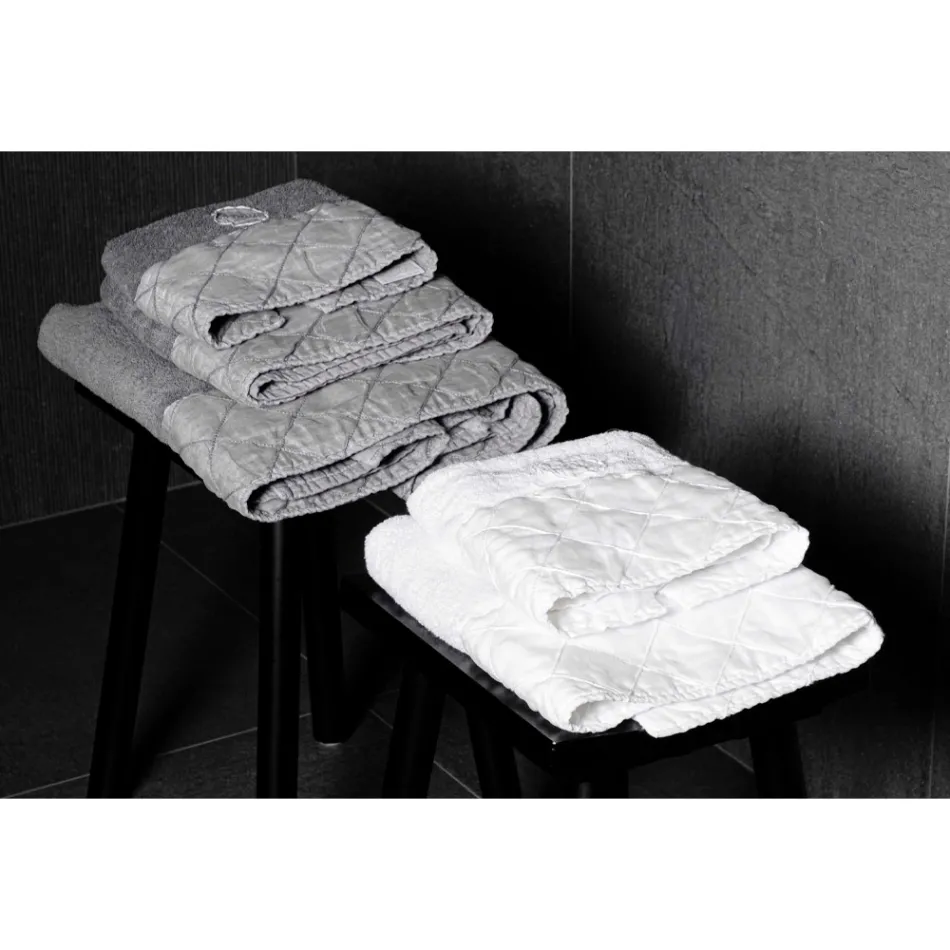 Prosop de față din bumbac alb Terry cu decor geometric - Gimmy Viadurini