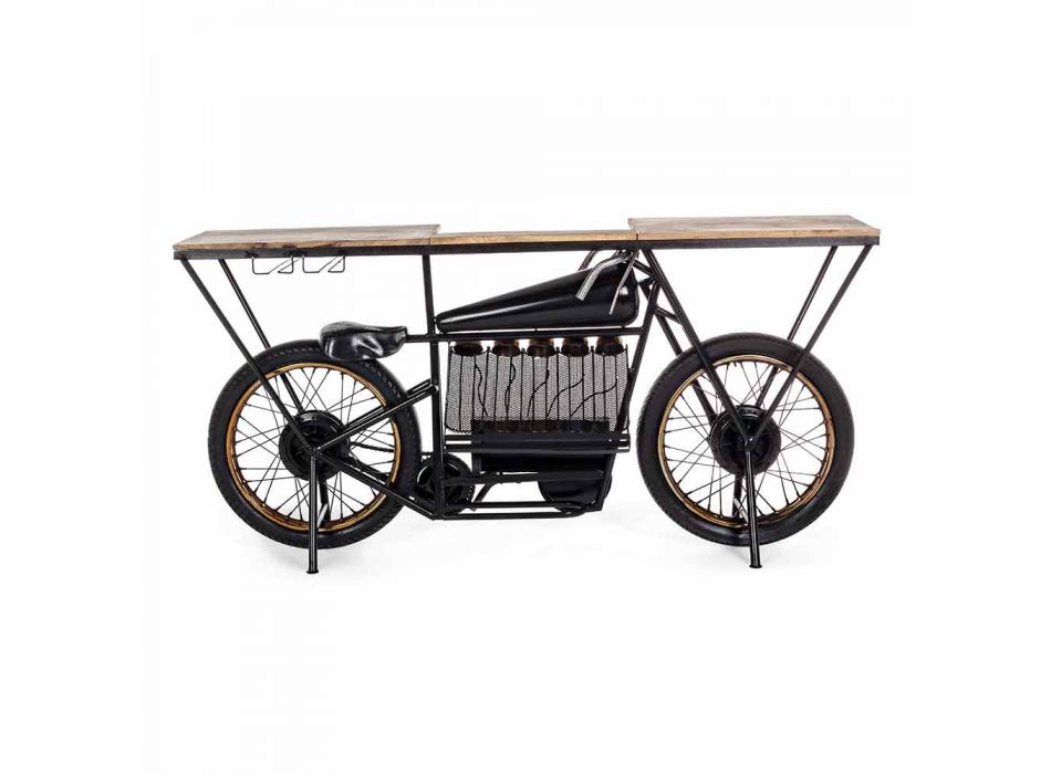 Consolă de design modern în motocicletă din lemn de mango și oțel - șalotă Viadurini