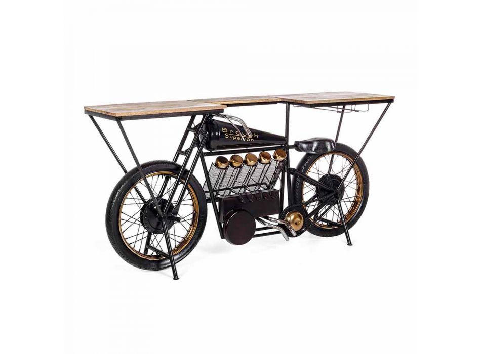 Consolă de design modern în motocicletă din lemn de mango și oțel - șalotă Viadurini
