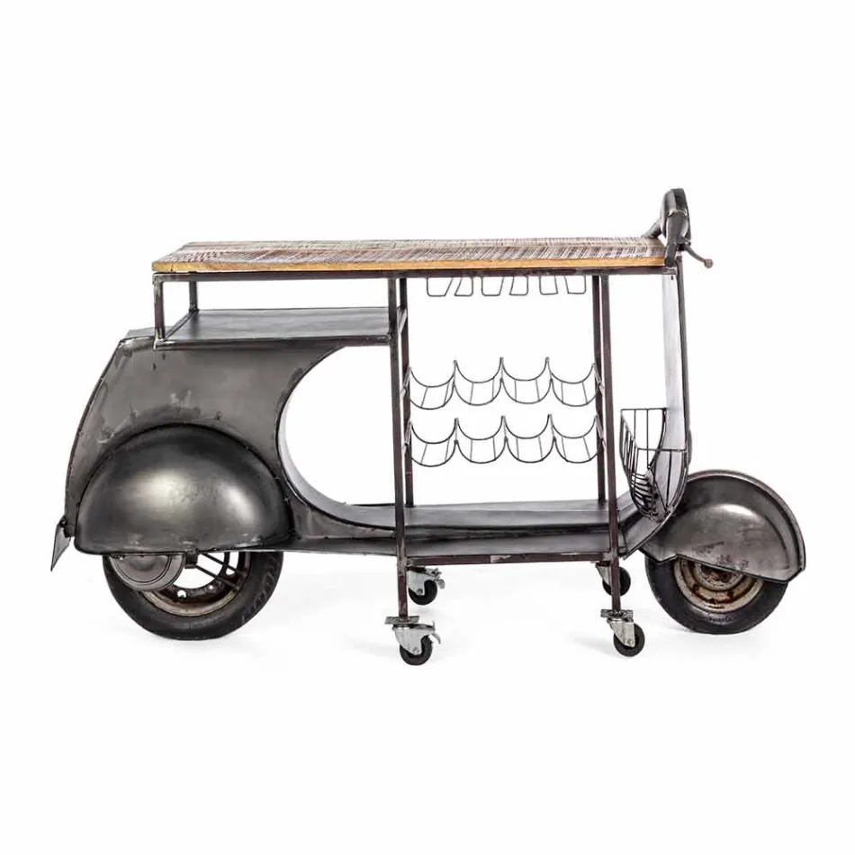 Consolă de bar din lemn de mango și Vespa din oțel cu design modern - șalot Viadurini