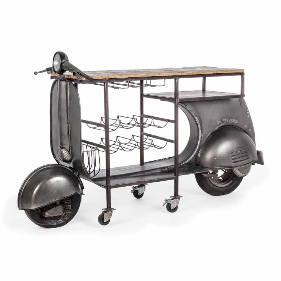Consolă de bar din lemn de mango și Vespa din oțel cu design modern - șalot Viadurini