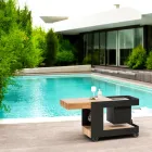 Modern Bar mobil pe roți Design cu masă din lemn și oțel - Giancalliope Viadurini