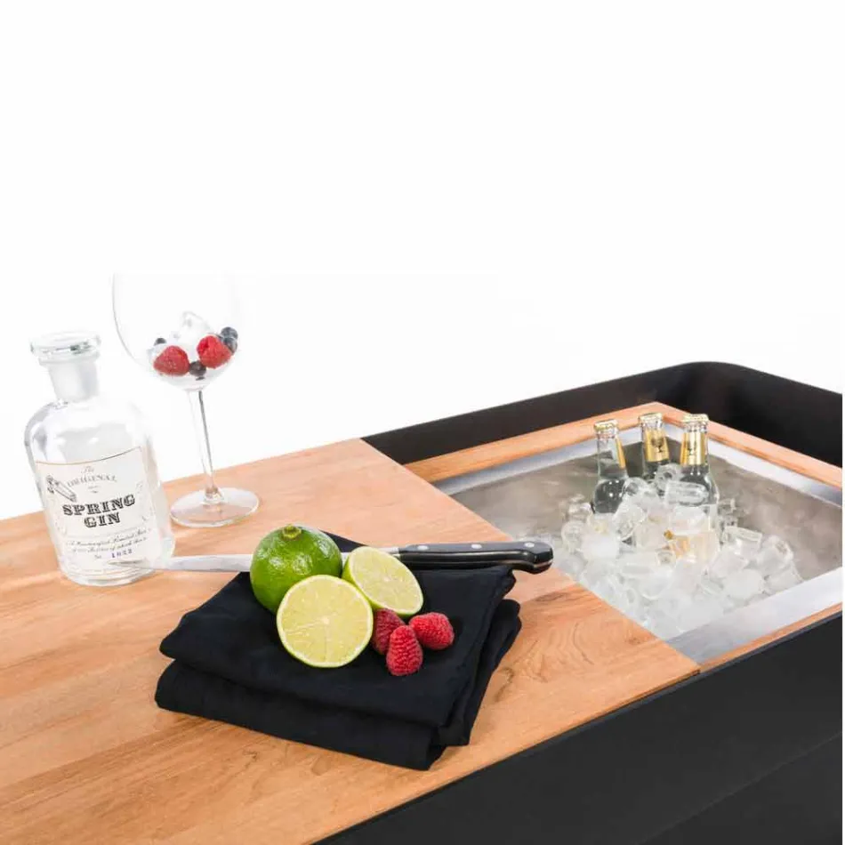 Modern Bar mobil pe roți Design cu masă din lemn și oțel - Giancalliope Viadurini