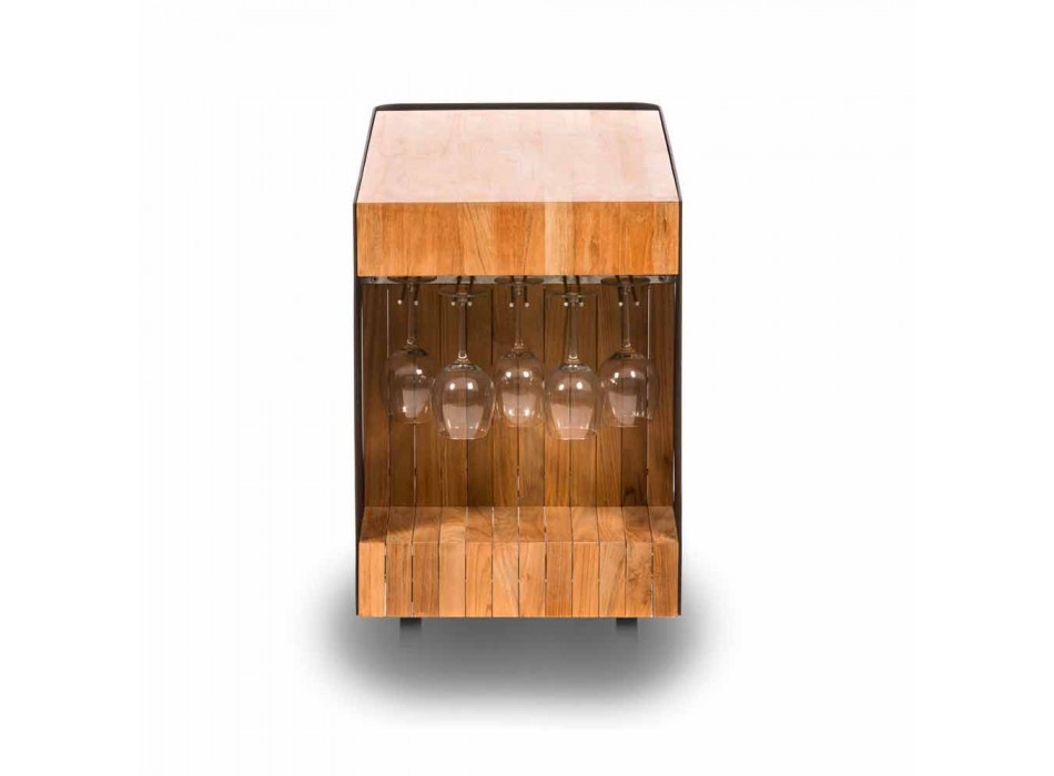 Modern Bar mobil pe roți Design cu masă din lemn și oțel - Giancalliope Viadurini