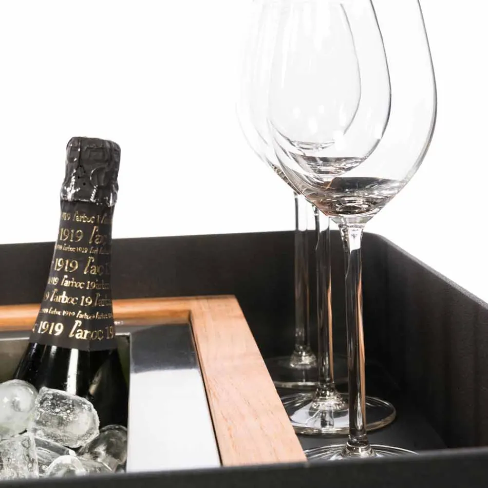 Modern Bar mobil pe roți Design cu masă din lemn și oțel - Giancalliope Viadurini