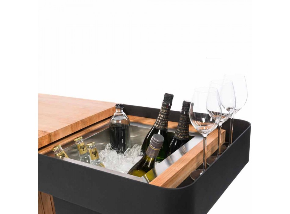 Modern Bar mobil pe roți Design cu masă din lemn și oțel - Giancalliope Viadurini