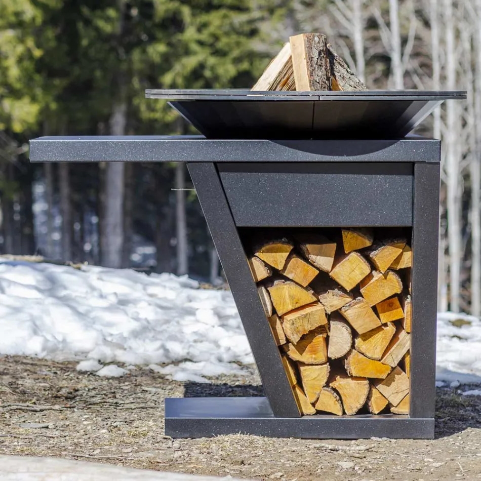 Cu platou de gătit și compartiment pentru suport de lemn - Giorgione Viadurini