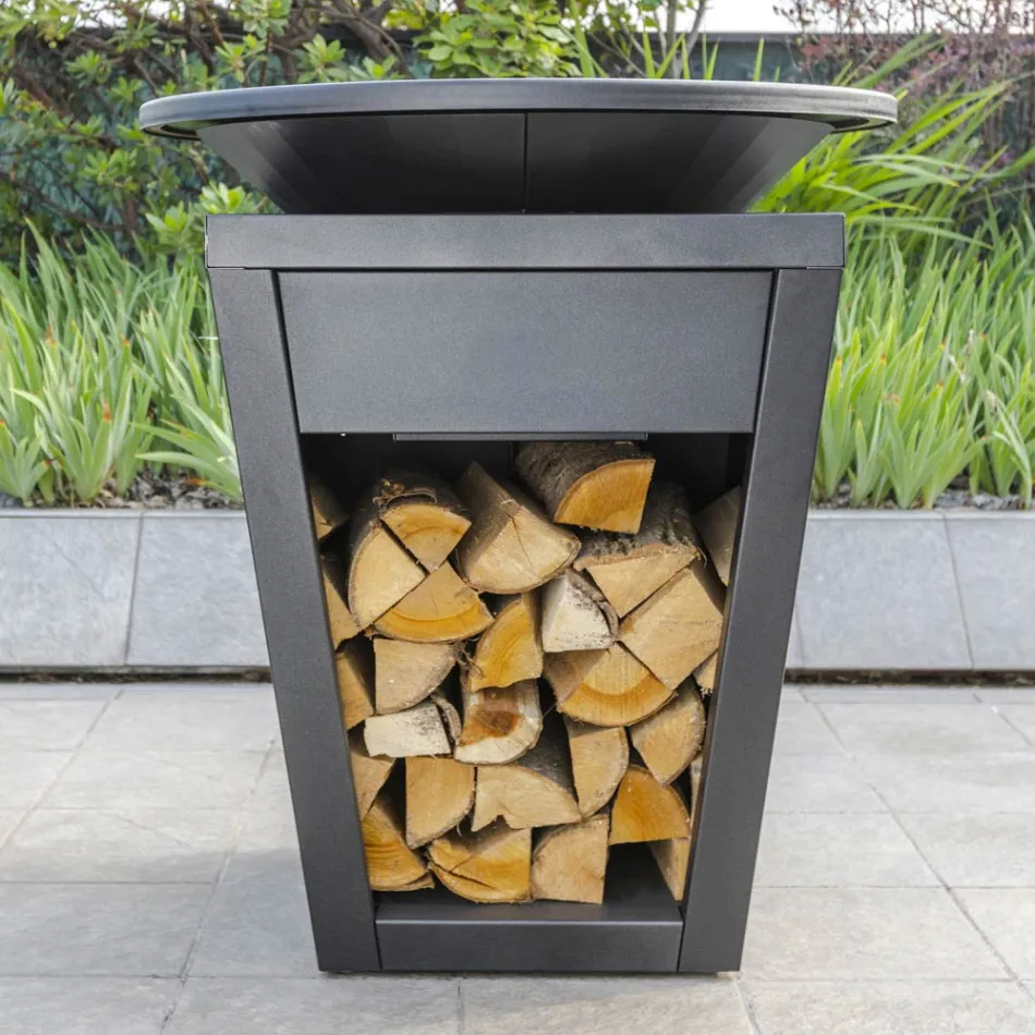 Gratar cu lemne cu placa de gatit si compartiment pentru suport de lemn - Ferran Viadurini