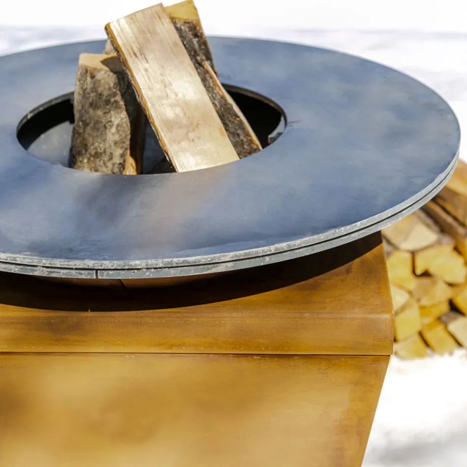 Gratar cu lemne cu placa de gatit si compartiment pentru suport de lemn - Ferran Viadurini