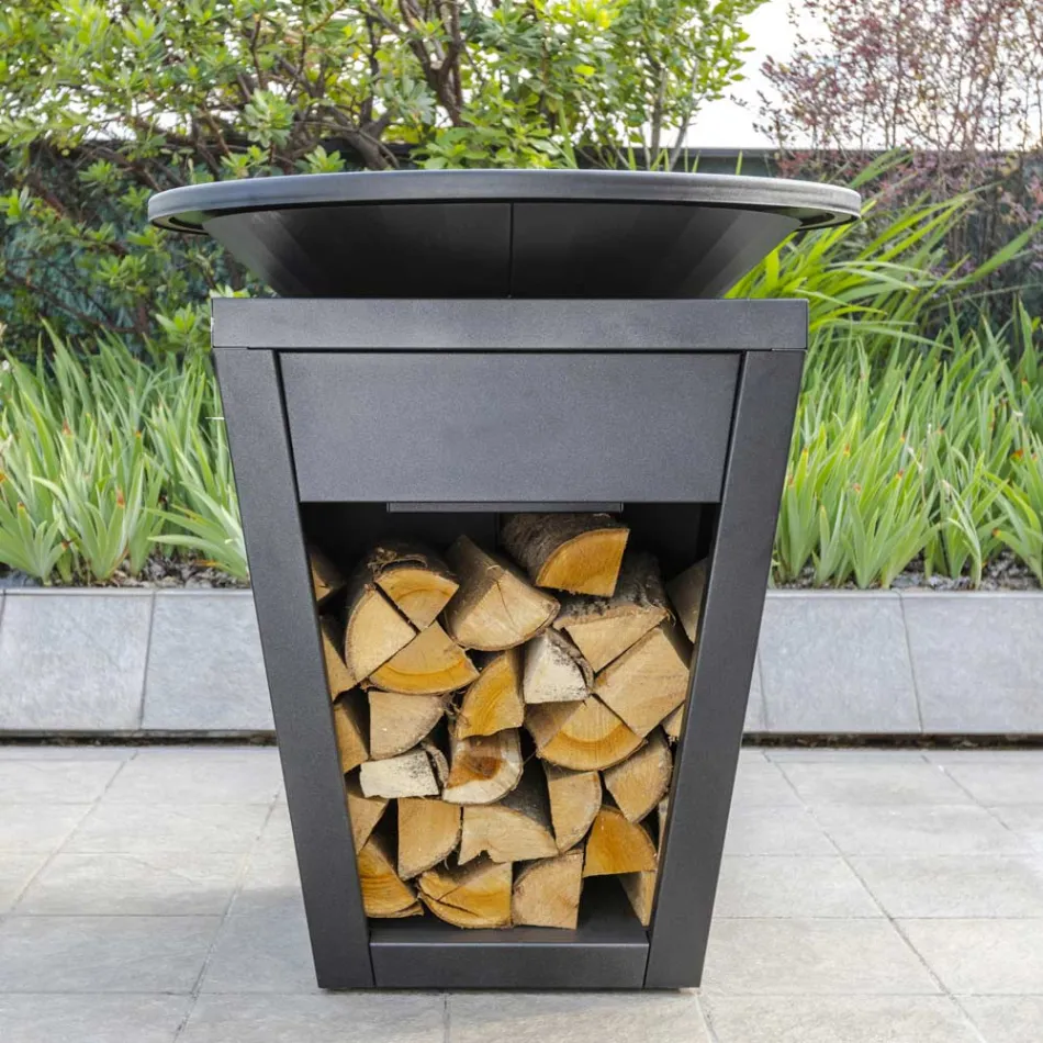 Gratar cu lemne cu placa de gatit si compartiment pentru suport de lemn - Ferran Viadurini