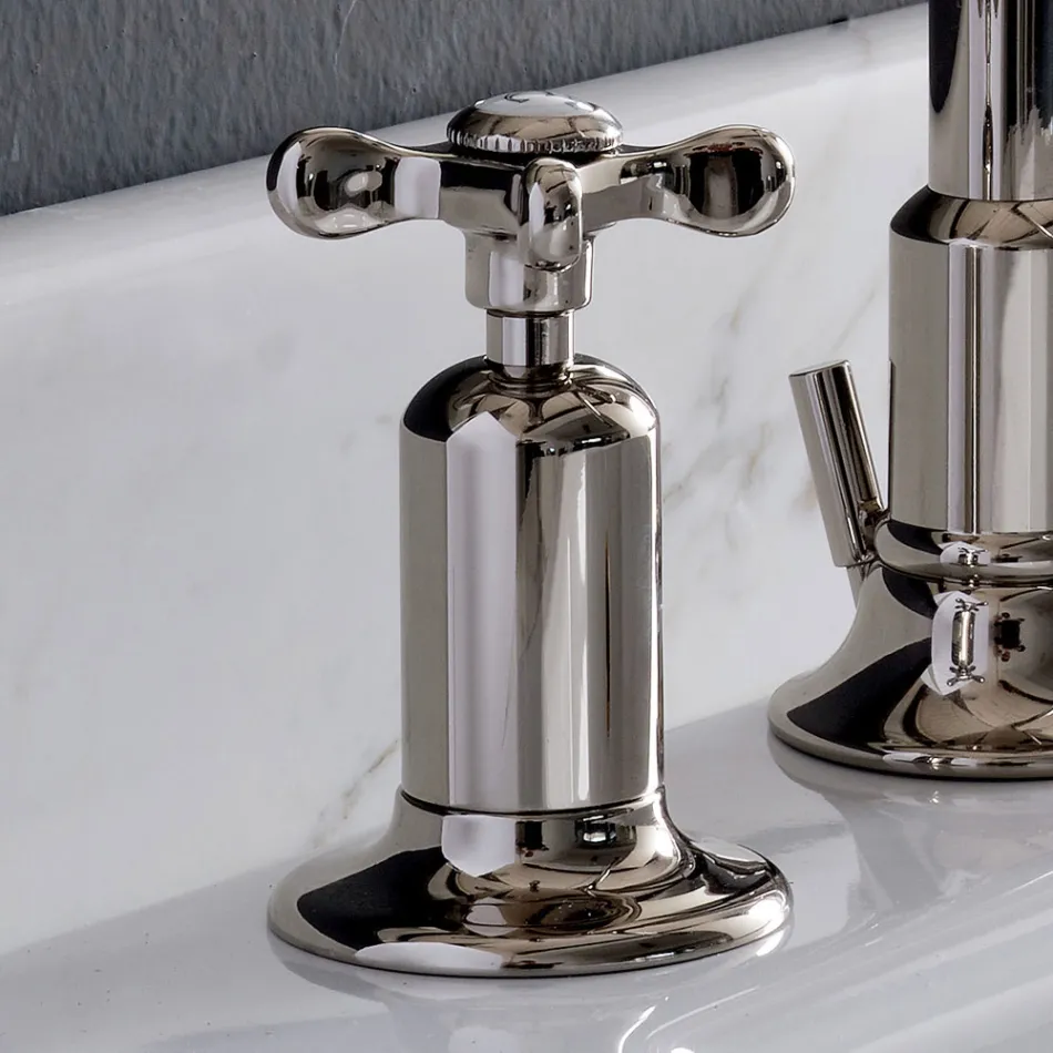 Baterie pentru lavoar cu 3 orificii cu gura mare in finisaj nichel Made in Italy - Rosu Viadurini