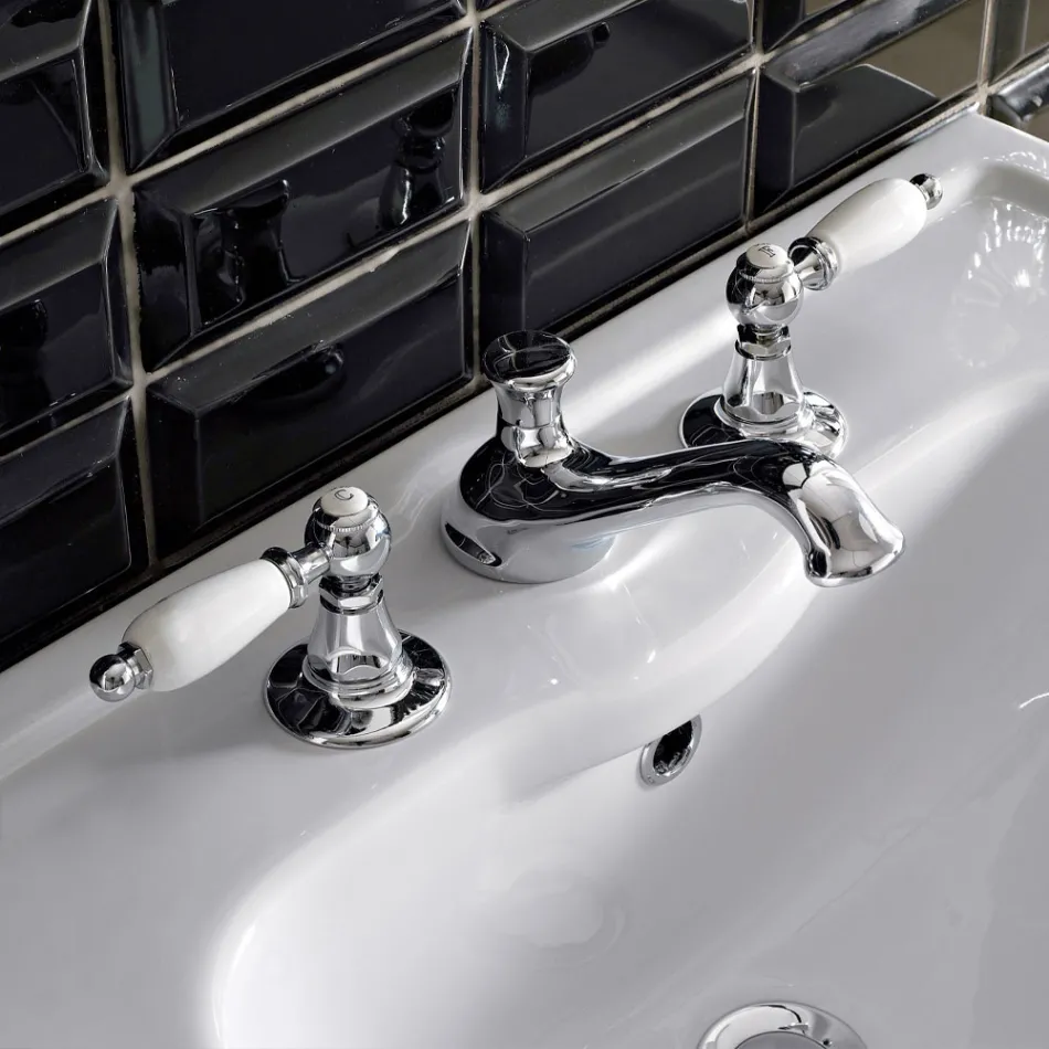 Baterie pentru chiuvetă cu 3 găuri cu pârghii în stil clasic din alamă lucrată manual - Noriana Viadurini