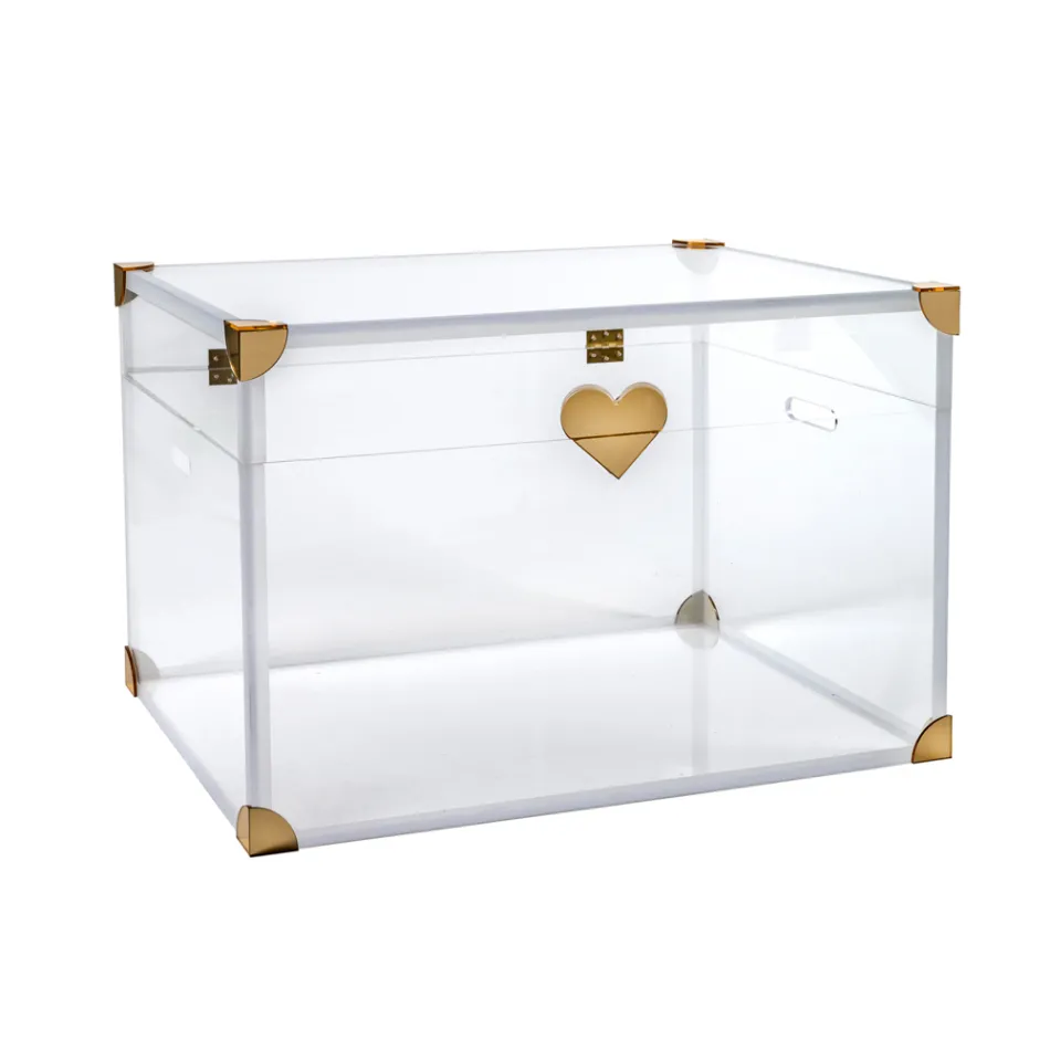 Cufăr de depozitare din plexiglas cu detalii aurii, fabricat în Italia - Briseide Viadurini