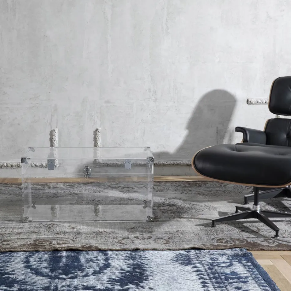 Cufăr de design din cristal acrilic transparent și oțel modern - Dante Viadurini