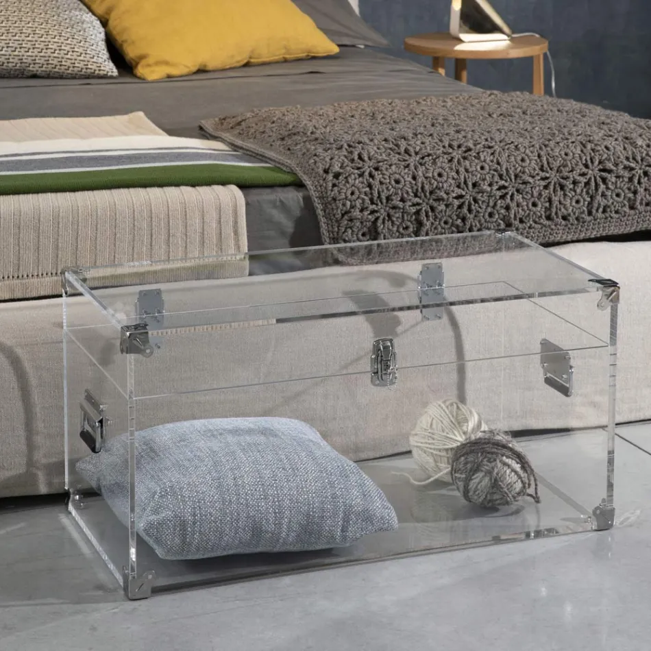 Cufăr de design din cristal acrilic transparent și oțel modern - Dante Viadurini